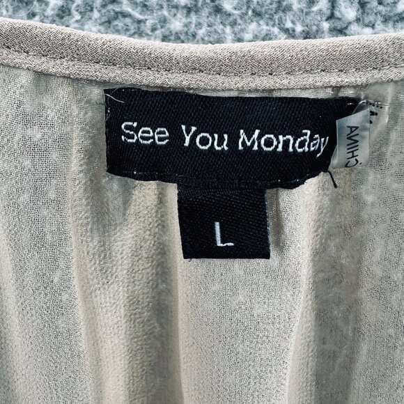 See You Monday Womens Boho Blouse Large Taupe Embroidered Peplum Festival Ethnic - Picture 5 of 10